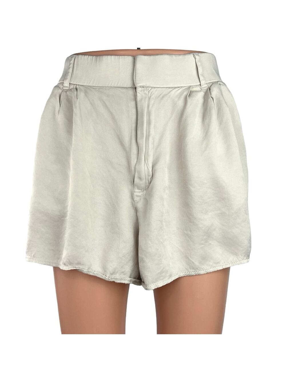 Zara White Gray High Waisted Belt Loop Pleated Front Pockets Mini Shorts Size M
